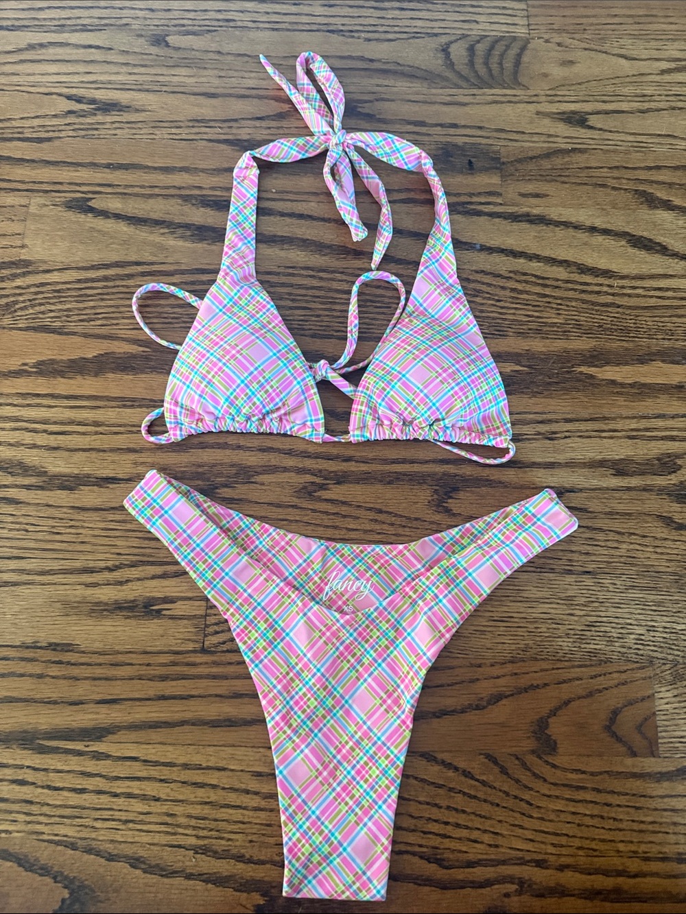 women’s Pink Plaid Two-Piece Swim Bikini